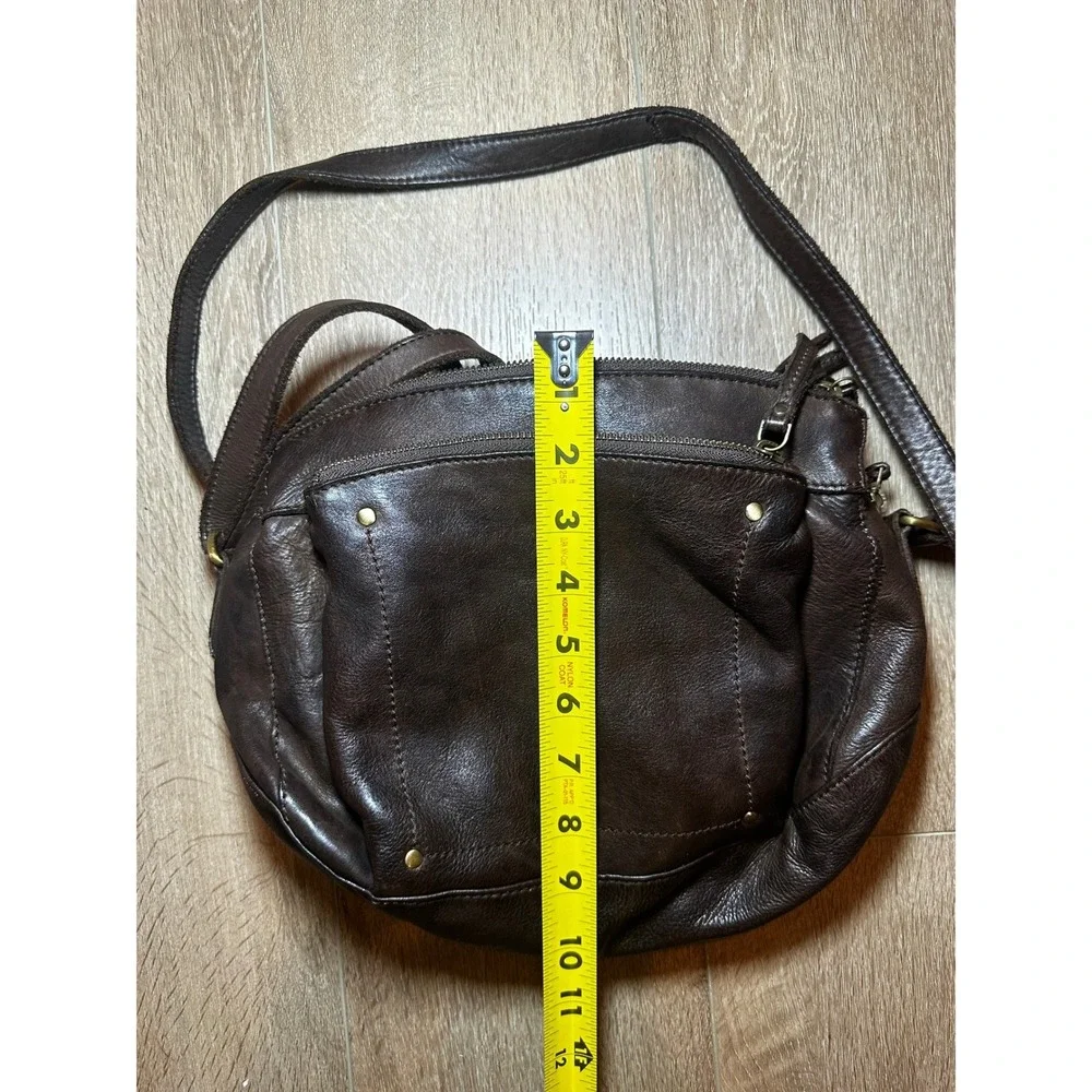 Marta Ponti Portugal Brown Leather Crossbody Bag Multi Zip Organizer Purse